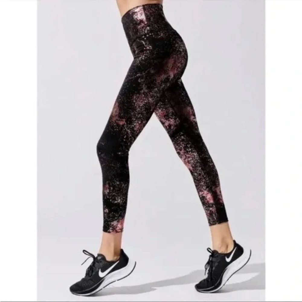 CARBON38 Black Rose Gold Copper splatter Foil High Rise Leggings - small